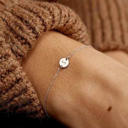 Personalized Initial Bracelet for Women, Stainless Steel Letters Bracelet Delicate Coin Dainty Disc Alphabet Charm Bracelet Monogram Name Bracelet for Girls in Saudi Arabia