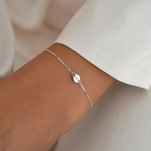Personalized Initial Bracelet for Women, Stainless Steel Letters Bracelet Delicate Coin Dainty Disc Alphabet Charm Bracelet Monogram Name Bracelet for Girls in Saudi Arabia