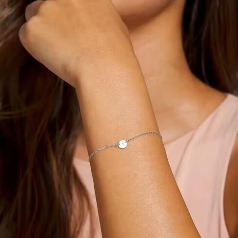Personalized Initial Bracelet for Women, Stainless Steel Letters Bracelet Delicate Coin Dainty Disc Alphabet Charm Bracelet Monogram Name Bracelet for Girls in Saudi Arabia
