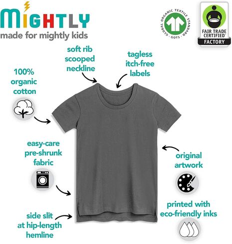 Mightly Girls' Scooped Neck Short Sleeve T Shirts | 100% Organic Cotton, Colorful Casual Stylish Clothes in Kuwait
