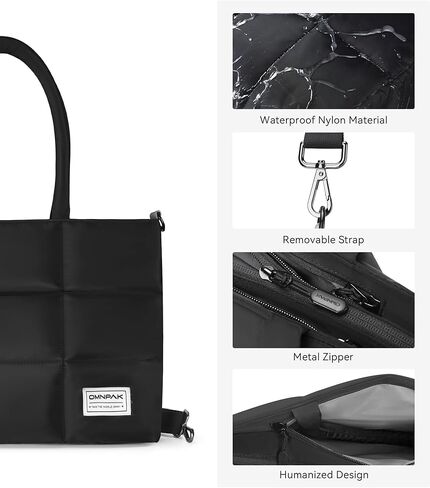 حقيبة يد منتفخة من Omnpak، حقائب كروس مبطنة للنساء مع حزام حمل مخفي، حقيبة كتف منتفخة من النايلون مع جيوب بسحاب، محفظة سوداء in Kuwait
