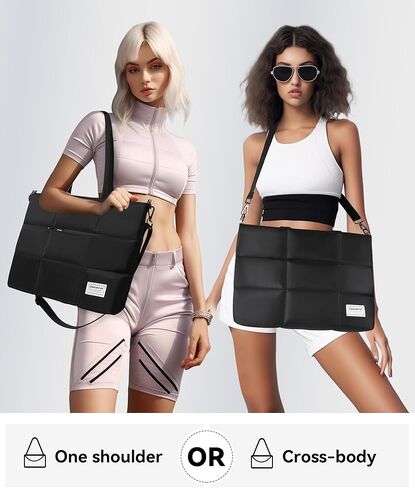 حقيبة يد منتفخة من Omnpak، حقائب كروس مبطنة للنساء مع حزام حمل مخفي، حقيبة كتف منتفخة من النايلون مع جيوب بسحاب، محفظة سوداء in Kuwait