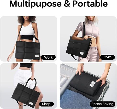 حقيبة يد منتفخة من Omnpak، حقائب كروس مبطنة للنساء مع حزام حمل مخفي، حقيبة كتف منتفخة من النايلون مع جيوب بسحاب، محفظة سوداء in Kuwait