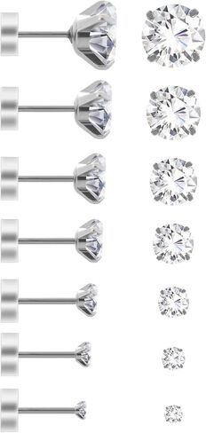 Yolev 7Pairs Cubic Zirconia Stud Earrings for Women Men Flatback Hypoallergenic Earrings Stainless Steel Earrings Piercing Ear Cartilage for Sensitive Ears in Saudi Arabia