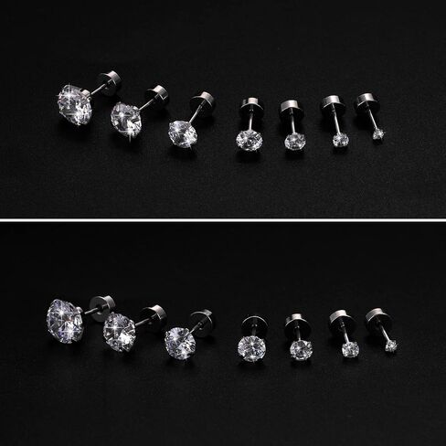 Yolev 7Pairs Cubic Zirconia Stud Earrings for Women Men Flatback Hypoallergenic Earrings Stainless Steel Earrings Piercing Ear Cartilage for Sensitive Ears in Saudi Arabia