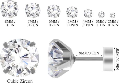 Yolev 7Pairs Cubic Zirconia Stud Earrings for Women Men Flatback Hypoallergenic Earrings Stainless Steel Earrings Piercing Ear Cartilage for Sensitive Ears in Saudi Arabia
