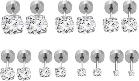 Yolev 7Pairs Cubic Zirconia Stud Earrings for Women Men Flatback Hypoallergenic Earrings Stainless Steel Earrings Piercing Ear Cartilage for Sensitive Ears in Saudi Arabia