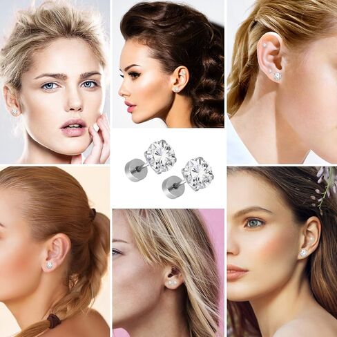 Yolev 7Pairs Cubic Zirconia Stud Earrings for Women Men Flatback Hypoallergenic Earrings Stainless Steel Earrings Piercing Ear Cartilage for Sensitive Ears in Saudi Arabia