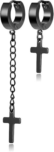 Unisex Punk Hip Hop Stainless Steel Silver Black Gold Tone Lock Thunder Lightning Bolt Dangle Huggie Hoop Earrings Gift for Women Men Boy Teens in Kuwait