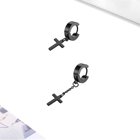Unisex Punk Hip Hop Stainless Steel Silver Black Gold Tone Lock Thunder Lightning Bolt Dangle Huggie Hoop Earrings Gift for Women Men Boy Teens in Kuwait