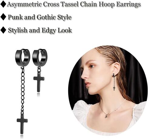 Unisex Punk Hip Hop Stainless Steel Silver Black Gold Tone Lock Thunder Lightning Bolt Dangle Huggie Hoop Earrings Gift for Women Men Boy Teens in Kuwait