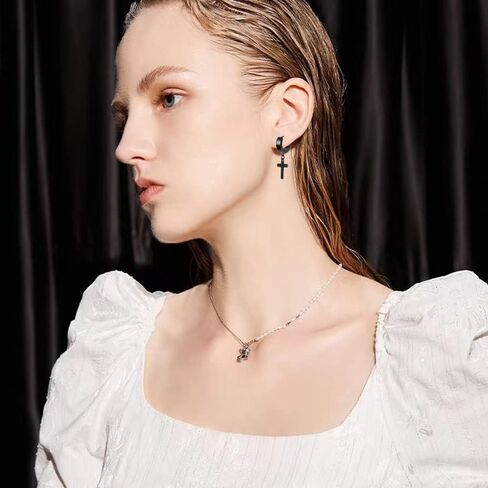 Unisex Punk Hip Hop Stainless Steel Silver Black Gold Tone Lock Thunder Lightning Bolt Dangle Huggie Hoop Earrings Gift for Women Men Boy Teens in Kuwait
