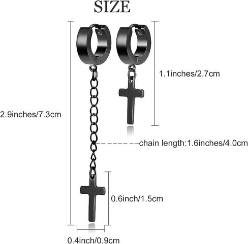 Unisex Punk Hip Hop Stainless Steel Silver Black Gold Tone Lock Thunder Lightning Bolt Dangle Huggie Hoop Earrings Gift for Women Men Boy Teens in Kuwait
