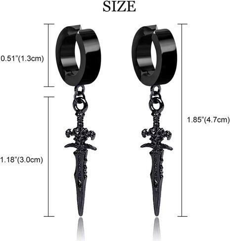 Unisex Punk Hip Hop Stainless Steel Silver Black Gold Tone Lock Thunder Lightning Bolt Dangle Huggie Hoop Earrings Gift for Women Men Boy Teens in Saudi Arabia