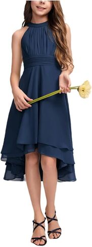 A-Line Halter Junior Bridesmaid Dress Asymmetrical Chiffon Wedding Flower Girl Dresses for Teen Girls Party Pageant Gown in Saudi Arabia
