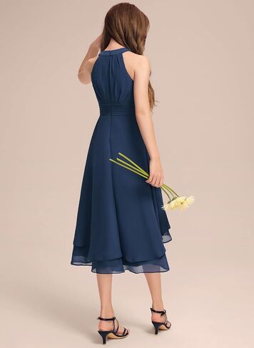 A-Line Halter Junior Bridesmaid Dress Asymmetrical Chiffon Wedding Flower Girl Dresses for Teen Girls Party Pageant Gown in Saudi Arabia