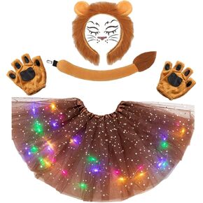 مجموعة أزياء الحيوانات مكونة من 5 قطع، زي الأسد وعصابة رأس وربطة رأس على شكل ذيل توتو لامعة وملصق وشم للفتيات في الهالوين in Kuwait