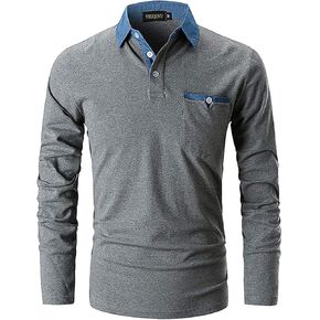 قميص بولو رجالي VHUQGVU بأكمام طويلة من القطن الأساسي مع تي شيرت بجيب in Kuwait