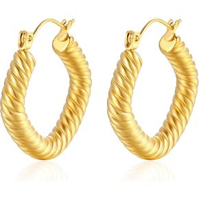 Lureme خمر بوهو 18K الدائرة الذهبية جولة هوب أقراط الفولاذ المقاوم للصدأ إسقاط أقراط مجوهرات للنساء الفتيات (er006404) in Kuwait