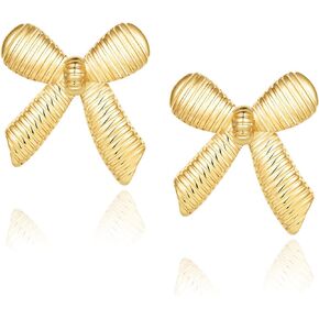 Fiklon Silver Gold Bow Earrings for Women Ribbon Stud Earrings Bows Knot Earring Birthday Jewelry Gift