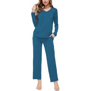 GYS Women's Long Pajamas Set Soft - Viscose Made from Bamboo, Long Sleeve Top and Pants Lightweight Sleepwear Lounge Pjs Set