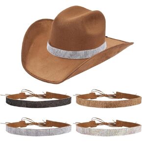 CEIDUENEI 4 قطع بلينغ حجر الراين قبعة رعاة البقر الفرقة، العرقية الغربية أحزمة قبعة راعية البقر الريفية، بلينغ قبعة الملحقات in Kuwait