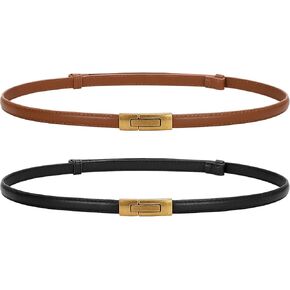 JASGOOD Women Skinny Belts Leather Thin Waist Belts for Dress Ladies Belts with Gold Buckle