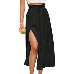 تنانير SweatyRocks النسائية الكاجوال ذات الخصر المقسم والفخذين، تنانير متوسطة الطول متينة بخصر عالٍ
