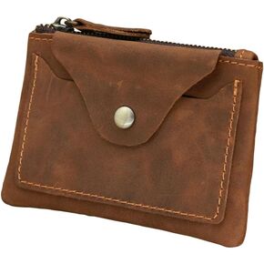 WJXFHTD 1PCS Leather Change Purse Zipper Leather Button Coin Purse Crazy Horse Leather Wallet Small Coin Pouch