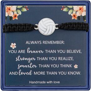 Haoze Volleyball Gifts for Women Teen Girls Natural Stone Beads Volleyball Bracelet You are Braver Than You Believed Inspirational Birthday Graduation Gifts for Her Volleyball Team Gifts