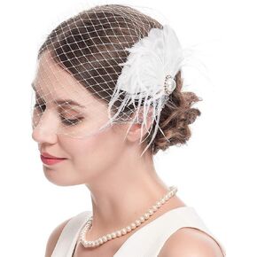 حجاب شبكي فاسيناتور 20 ثانية للنساء، مشابك شعر لحفلات الزفاف وحفلات الشاي، حجاب فاسيناتور للنساء (A-أبيض) in Kuwait