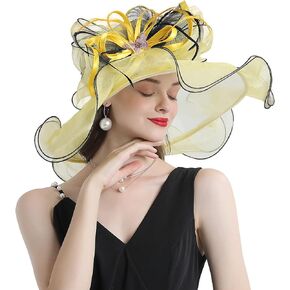 FADVES Women's Wide Brim Organza Tea Derby Sun Hat Butterfly Decoration Tea Party Wedding Bridal Church Fascinator…