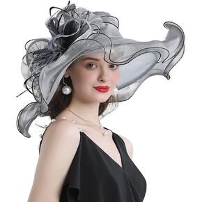 FADVES Women's Wide Brim Organza Tea Derby Sun Hat Butterfly Decoration Tea Party Wedding Bridal Church Fascinator… in Kuwait