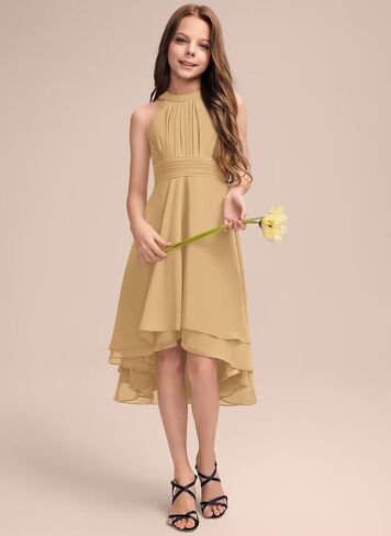 A-Line Halter Junior Bridesmaid Dress Asymmetrical Chiffon Wedding Flower Girl Dresses for Teen Girls Party Pageant Gown in Saudi Arabia