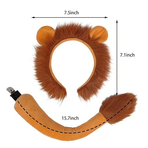 مجموعة أزياء الحيوانات مكونة من 5 قطع، زي الأسد وعصابة رأس وربطة رأس على شكل ذيل توتو لامعة وملصق وشم للفتيات في الهالوين in Kuwait