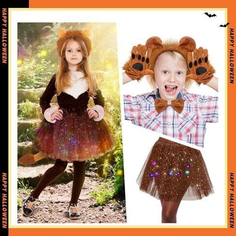 مجموعة أزياء الحيوانات مكونة من 5 قطع، زي الأسد وعصابة رأس وربطة رأس على شكل ذيل توتو لامعة وملصق وشم للفتيات في الهالوين in Kuwait