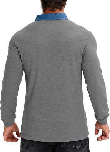 قميص بولو رجالي VHUQGVU بأكمام طويلة من القطن الأساسي مع تي شيرت بجيب in Kuwait