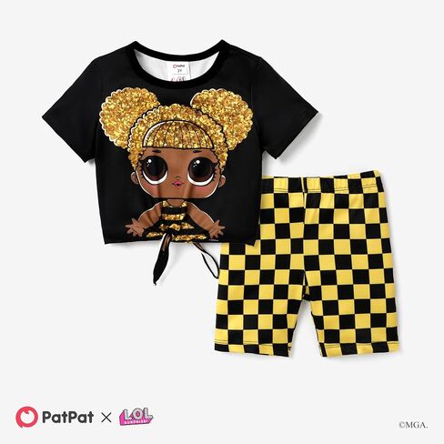 L.O.L. Surprise! Girl's 2 Piece Outfits Tie Knot T-shirt and Checkered Print Short Summer Holiday Sets in Saudi Arabia