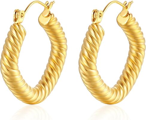 Lureme خمر بوهو 18K الدائرة الذهبية جولة هوب أقراط الفولاذ المقاوم للصدأ إسقاط أقراط مجوهرات للنساء الفتيات (er006404) in Kuwait