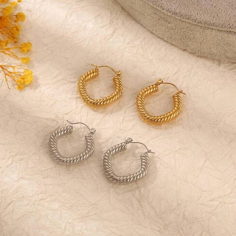 Lureme خمر بوهو 18K الدائرة الذهبية جولة هوب أقراط الفولاذ المقاوم للصدأ إسقاط أقراط مجوهرات للنساء الفتيات (er006404) in Kuwait