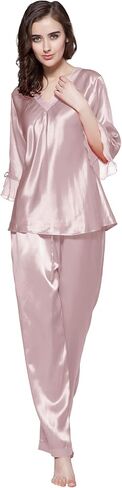 LilySilk Women's 100% Real Silk Pajamas Set V Neck 3/4 Long Sleeve 22 Momme Mulberry Silk Sleepwear in Kuwait