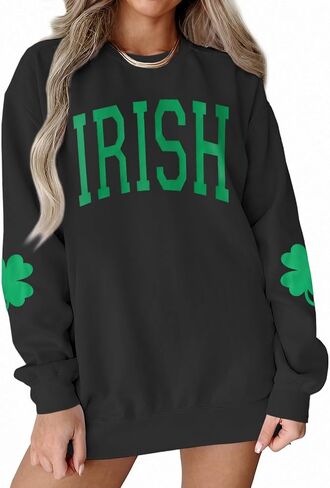 GLIGLITTR Women St. Patrick's Day Crewneck Sweatshirt Shamrock Lucky Graphic Shirt Irish Long Sleeve Oversized Pullover Tops in Kuwait