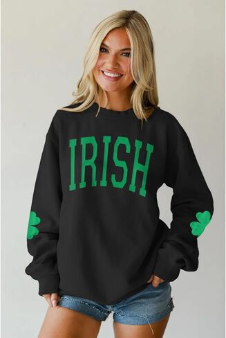 GLIGLITTR Women St. Patrick's Day Crewneck Sweatshirt Shamrock Lucky Graphic Shirt Irish Long Sleeve Oversized Pullover Tops in Kuwait