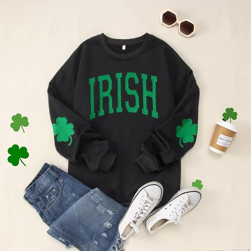 GLIGLITTR Women St. Patrick's Day Crewneck Sweatshirt Shamrock Lucky Graphic Shirt Irish Long Sleeve Oversized Pullover Tops in Kuwait
