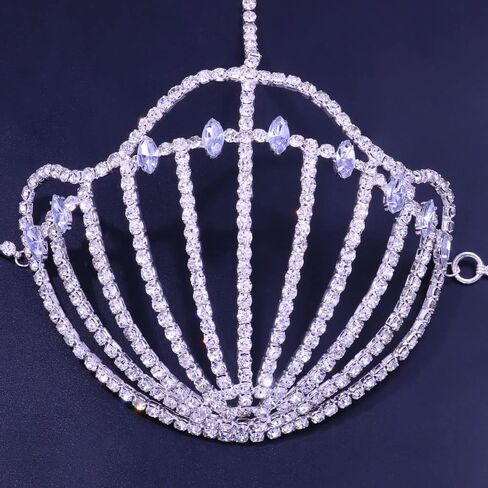 STONEFANS حجر الراين حورية البحر الصدرية سلاسل الجسم للنساء مثير الفضة بيكيني صدف الصدرية سلسلة تسخير ملهى ليلي الشاطئ الصدر سلسلة الجسم مجوهرات اكسسوارات in Kuwait