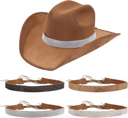 CEIDUENEI 4 قطع بلينغ حجر الراين قبعة رعاة البقر الفرقة، العرقية الغربية أحزمة قبعة راعية البقر الريفية، بلينغ قبعة الملحقات in Kuwait