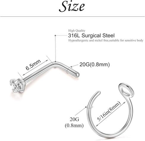 PEAKLINK 20G ترصيع الأنف الجراحية الصلب الأنف ترصيع مسامير الأنف الدائري هوب ثقب الجسم in Kuwait