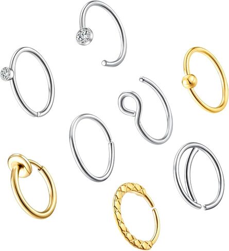 Kvficaz الذهب حلقة الأنف مسمار 20 جهاز كمبيوتر شخصى مجموعة 20G للنساء الرجال الفضة ثقب المجوهرات، هيبوالرجينيك 316L الفولاذ المقاوم للصدأ مسمار ترصيع الأنف للنساء الرجال جيدة للهدايا in Kuwait