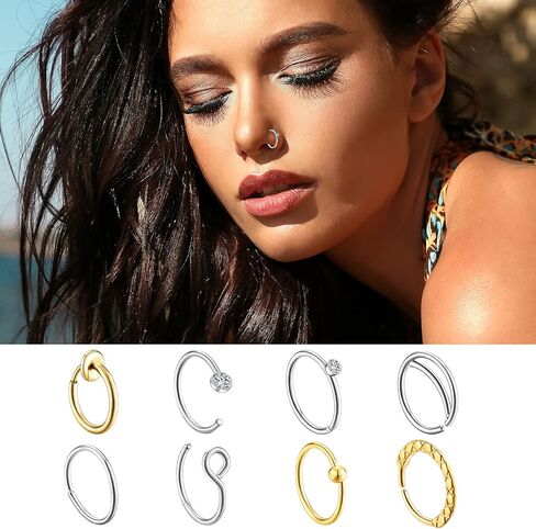 Kvficaz الذهب حلقة الأنف مسمار 20 جهاز كمبيوتر شخصى مجموعة 20G للنساء الرجال الفضة ثقب المجوهرات، هيبوالرجينيك 316L الفولاذ المقاوم للصدأ مسمار ترصيع الأنف للنساء الرجال جيدة للهدايا in Kuwait