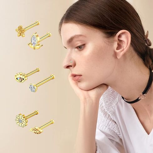 Kvficaz الذهب حلقة الأنف مسمار 20 جهاز كمبيوتر شخصى مجموعة 20G للنساء الرجال الفضة ثقب المجوهرات، هيبوالرجينيك 316L الفولاذ المقاوم للصدأ مسمار ترصيع الأنف للنساء الرجال جيدة للهدايا in Kuwait